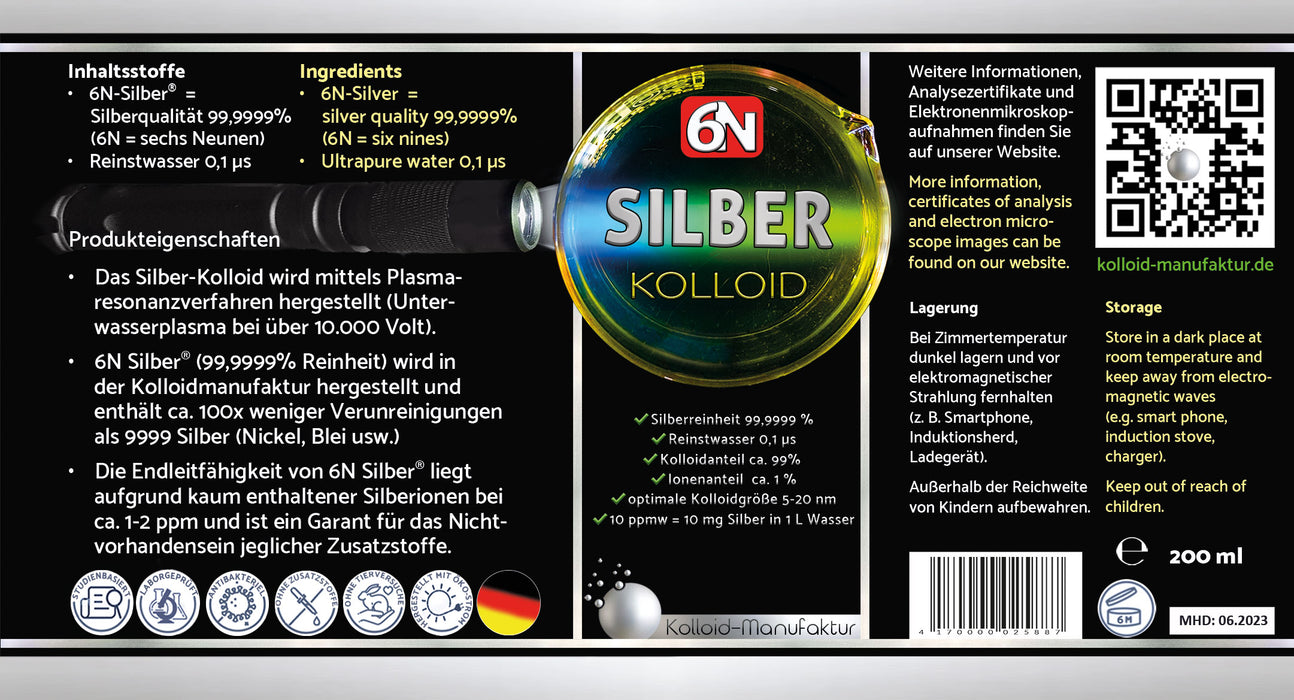 6N-Silber-Kolloid in einer Mironglasflasche
